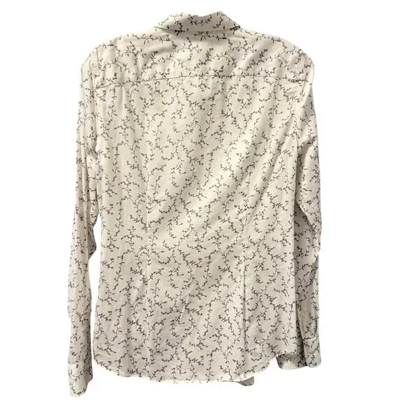 Chaps Womens No Iron Button-Up Shirt Sz M White Floral 100% Cotton Long Sleeve - Picture 10 of 13